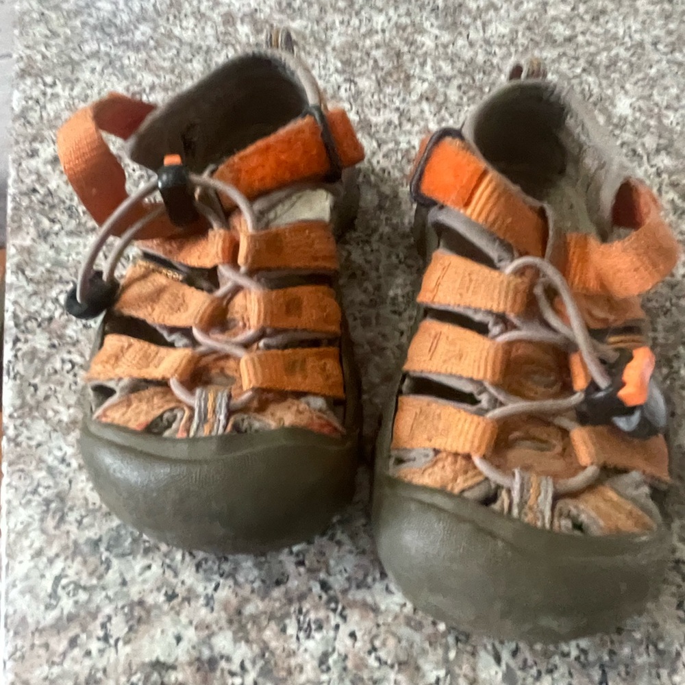 Keen Orange and Green Outdoor Sandals with Toe Protection